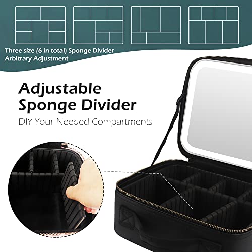 MOMIRA Makeup Bag with Mirror and Light Travel Makeup Train Case Cosmetic Bag Organizer Portable Artist Storage Bag with Adjustable Dividers Makeup Brushes Storage Organizer Black | The Storepaperoomates Retail Market - Fast Affordable Shopping