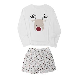 Womens 2022 Christmas Short Set Dressy Casual Long Sleeve Xmas Pullover with Shorts Sweatsuit 2 Piece Outfits Sets White