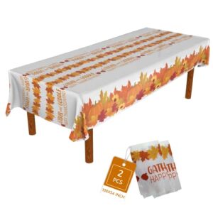 Thanksgiving Tablecloth 2 Pack 54″ X 108″ Fall Party Supplies Pumpkins Turkey Disposable Table Cover Water Proof Plastic Table Cloth for Thanksgiving Decoration Dinner Party