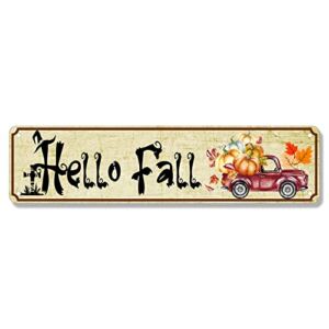 Hello Fall Tin Sign,Fall Decor Farmhouse Ornaments Thanksgiving Home Decorations for Wall Door,Indoor,Outdoor,Decoration Quality Metal Signs – 16×4 Inches (40×10cm)