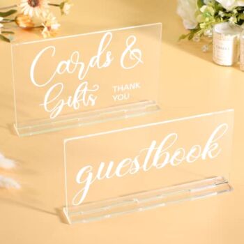Yulejo 2 Pieces Acrylic Wedding Reception Sign Guest Book Sign Cards and Gifts Wedding Sign with Stand Rustic Farmhouse Hanging for Wedding Cabin Beach Party Home Decor, 2 Styles (White Printing) | The Storepaperoomates Retail Market - Fast Affordable Shopping