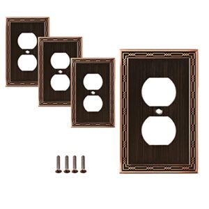 SleekLighting Duplex Wall plates | Decorative Zinc Cast Bronze Finish | Aged Oil-Rubbed electric Outlet Covers| Style: 1 Gang Duplex (4 Pack)