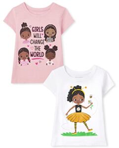 The Children’s Place Baby Toddler Short Sleeve Graphic T-Shirt 2-Pack, BEE Girl/Girls Will Change The World, 12-18 Months