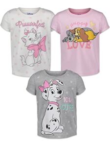 Disney Classics 101 Dalmatians Lady and The Tramp Aristocats Infant Baby Girls 3 Pack T-Shirt White/Pink/Gray 18 Months