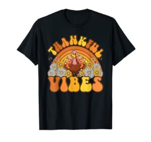Retro Groovy Thankful Vibes Turkey Fall Thanksgiving T-Shirt