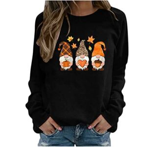 TUNUSKAT Womens Fall Orange Crewneck Sweatshirt 2022 Kawaii Gnome Graphic Pullover Casual Loose Long Sleeve Shirt Cute Tops