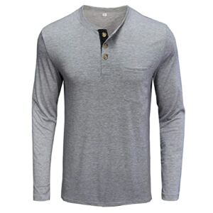 Mens Long Sleeve T Shirts with Pocket Soft Casual Stylish Button Up Tee Shirts Mens Henley Tshirts Tight Arms Gray