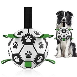 Dog Toys Soccer Ball with Grab Tabs, Interactive Dog Toys for Tug of War, Puppy Birthday Gifts, Dog Tug Toy, Dog Water Toy, Durable Dog Balls World Cup for Small & Medium Dogs（6 Inch）