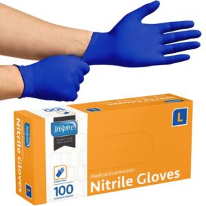 THE ORIGINAL Inspire Quality Stretch Nitrile, Trusted Strength And Protection | Nitrile Gloves Disposable Latex Free | Rip Resistant Medical, Emergency Services, Food, Household – XL Box of 100