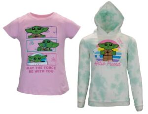 Lego Star Wars The Mandalorian Baby Yoda Hoodie & T-Shirt Combo 2-Pack Bundle for Girls (Green/Pink, Size 10/12)