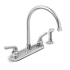 Highcraft 393II Kitchen Faucet, High Arc Swivel Spout, Chrome Plated Finish, Lead-Free Construction, Pull Out Side Spray Hose, 2 Operate Metal Handle 1.5 GPM Flow Rate Easy to Use