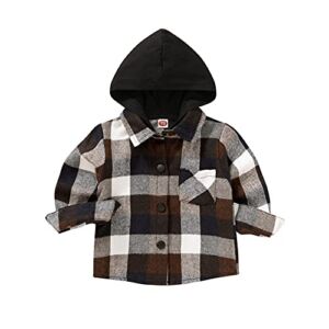 YOUNGER STAR Toddler KidsBaby Boys Hooded Plaid Shirt Classical Shirt Hooded Jacket Fall Winter Clothes (Brown, 18-24 Months)