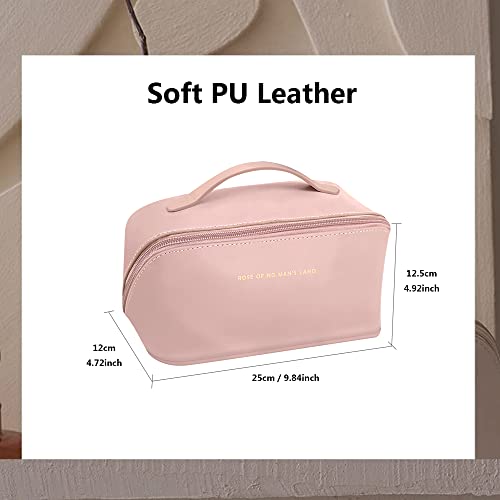 peachcroft Large Capacity Travel Cosmetic Bag, Multifunctional Storage Makeup Bag PU Leather Makeup Bag, with Handle and Divider Travel Cosmetic Bags for Women (Pink) | The Storepaperoomates Retail Market - Fast Affordable Shopping