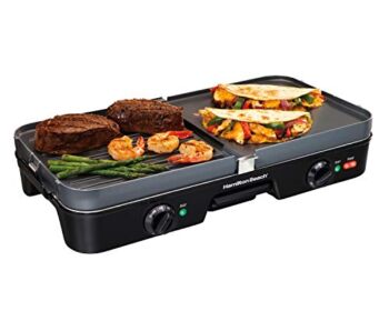 Hamilton Beach 3-in-1 Electric Indoor Grill + Griddle, 8-Serving, Reversible Nonstick Plates, 2 Cooking Zones with Adjustable Temperature (38546), Black | The Storepaperoomates Retail Market - Fast Affordable Shopping