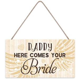 Here Comes Your Bride Sign for Wedding – Daddy Here Comes Mommy Wedding Sign – Ring Bearer Sign 10″ x 5″