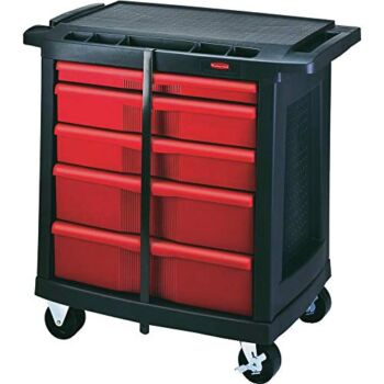 Rubbermaid Commercial Trademaster 5 Drawer Mobile Work Center, 33″ L x 20″ W x 34″ H, Black/Red (FG773488BLA) | The Storepaperoomates Retail Market - Fast Affordable Shopping