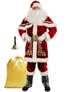 ACH Santa Suit for Men Santa Claus Costume Adult 12pcs Professional Deluxe Velvet Santa Outfit Christmas Holiday Party Cosplay Set XL