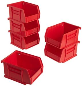Akro-Mils 30210 AkroBins Plastic Storage Bin Hanging Stacking Containers, (5-Inch x 4-Inch x 3-Inch), Red, 6-Pack