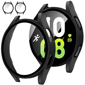 [2Pack] Tensea for Samsung Galaxy Watch 5 2022 & 4 2021 Screen Protector Case 44mm Accessories, Protective Face Cover, Hard PC Bumper Built-in Tempered Glass Film for Women Men (44 mm, Matte Black) | The Storepaperoomates Retail Market - Fast Affordable Shopping