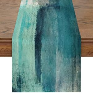 Siilues Teal Table Runner, Turquoise Table Runner 90 Inches Long Coffee Table Runner Modern Art Farmhouse Style Retro Turquoise Blue and Grey Rectangle Table Setting Decor for Dining Home Party