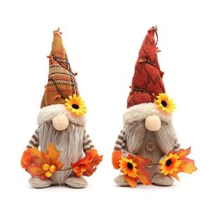 Macl 2pc Thanksgiving Fall Gnomes Autumn Plush Gnomes Elf Decorations, Autumn Elf Dwarf Doll with Sunflower Maple Leaves Ornaments, Fall Gnomes Decor Thanksgiving Holiday Home Table Decorations Gifts