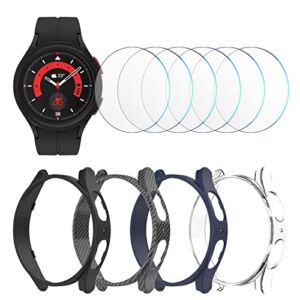 [4+6 Pack] BHARVEST for Samsung Galaxy Watch 5 Pro 45mm Screen Protector and Case, 4 Packs Hard PC Frame Cover with 6 Sets Tempered Glass Protective Film for Galaxy Watch 5 Pro 45mm
