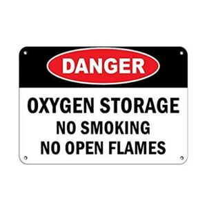 NINGFEI Metal Sign Personalized Metal Signs for Outdoors Danger Oxygen Storage No Smoking No Open Flames Flammable Metal Sign 8 X 12 Inch Vintage Tin Sign