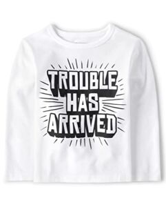 The Children’s Place Baby Toddler Boys Long Sleeve Graphic T-Shirt, Trouble has Arrived, 12-18 Months