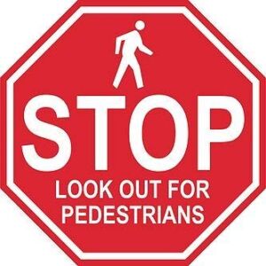 “Stop Look Out for Pedestrians”- Durable Laminated Vinyl Floor Sign- Sign by Graphical Warehouse- 5S Safety and Security Signage, Visual Communication Tool (18″)