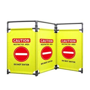 3 Panels Safety Barricade 5.8FT Foldable Security Sign Barrier Gate with Heavy Duty PVC Frame High Visibility Caution Symbol Crowd Control Restricted Area Pedestrian Barricade “DO NOT Enter” Yellow