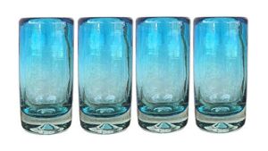 ECONIA – Authentic Mexican Tequila Shot Glasses – Tequila Set of shot glasses – 4 pcs – 2 Oz – Mexican Hand Blown Shot Glass (Aqua)