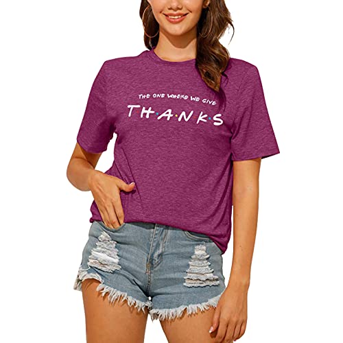 Women Thanksgiving T Shirt Thankful Shirts Thanks Letter Print Shirt Casual Holiday Short Sleeve Tops (Red, Large) | The Storepaperoomates Retail Market - Fast Affordable Shopping