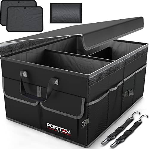 FORTEM Car Trunk Organizer, Car Storage Organizer, Collapsible Multi Compartment Car Organizer, SUV Trunk Organizer, Non Slip Bottom, Adjustable Securing Straps, Foldable Cover (Black, Standard Size) | The Storepaperoomates Retail Market - Fast Affordable Shopping