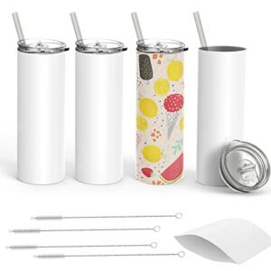 Arslo 20 oz Stainless Steel Skinny Tumbler bulk, Vacuum Insulated Tumbler with Straw and Lid, Double Wall Travel Mugs for Coffee Water Sublimation Tumbler for DIY(White)