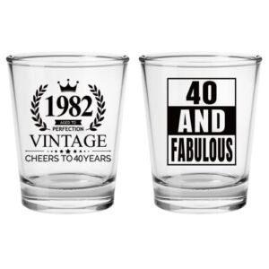 40th Birthday Gifts for Men,2pk Vintage 1982 Printed 2oz Shot Glasses,Happy 40th Birthday Decorations for Him,Dad, Husband, Brother, Son,40th Anniversary Present Ideas