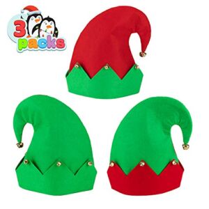 JOYIN 3 Packs Christmas Elf Felt Hat Christmas Holiday Party Hats featuring One size fits most unisex hats for Jingle Bells Kids, Teens, Adults