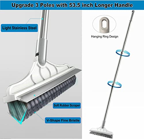 2 in 1 Cleaning Scrub Brush Grout Brush Scrapee 3 Poles 53.5” Floor Scrub Brush with Long Handle V-Shape Stiff Bristle Brush Scrubber with Squeegee 120°Rotate Magic Broom Brush for Bathroom Glass | The Storepaperoomates Retail Market - Fast Affordable Shopping