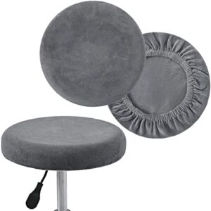 Neoroom Velvet Bar Stool Cover Round Stool Covers, Elastic Stool Chair Cushion Cover Set, Soft Washable Barstool Cover Protector Slipcover for Dia 13.7-15.7 Inch (2 Pack, Grey)