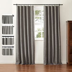 ChadMade Blackout Linen Drape Lined Linen Drapes 84 Inches Long 4-in-1 Versatile Header Working with Pole Track and Rod with Rings, 50 Inches Width by 84 Inches Length, 1 Panel, Real Linen Curtains