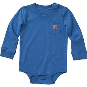 Carhartt Unisex Baby Long-Sleeve Pocket Bodysuit, Imperial Blue, 24 Months