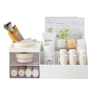 Multifunction Desk Organizer, BREIS Makeup Storage for Eyeshadows, Concealers, Powders, Nail Polish,9.65‘’x 4.8‘’x 3.67‘’ (White)