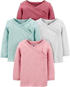 Carter’s Baby Girls’ 4-Pack Side-Snap Tees (Multi Pointelle, 6 Months)