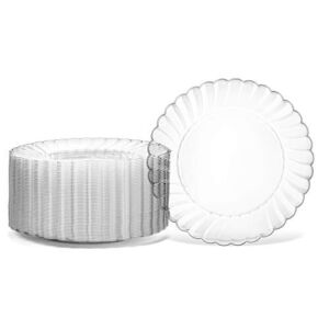 Premium Hard Plastic Plate Set By Oasis Creations – 100 x 6” Clear Round Plates – Washable & Reusable – Party Supplies For Birthdays, Celebrations, Buffets, Fiestas, Catering & More