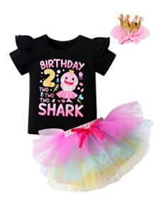 Baby Shark Toddler Girl Clothes Ruffled Baby Shark Shirt + Tutu Dress Toddler Clothes for Girls 2T