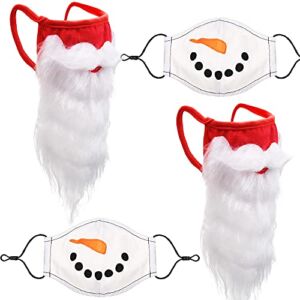 SATINIOR 4 Pieces Christmas Encased Face Mask Santa Bearded Costume Novelty Holiday Funny Red Masque Mouth Covers for Men and Woman, Mixed Color, Adult size