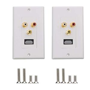 MOAVEQ HDMI RCA Wall Plate with HDMI and RCA Keystone Jack Insert Video Audio Outlet Panel (2Pack, HDMI+3xRCA)