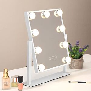 Nusvan Vanity Mirror with Lights,Makeup Mirror with Lights with 9 Dimmable LED Bulbs, 3 Color Lighting Modes Detachable 10X Magnification Mirror Touch Control,360°Rotation