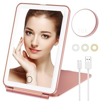 Mecion Makeup Mirror with 10X Magnifying Mirror, Vanity Mirror with 80 LED Lights, Compact LED Mirror, Portable Cosmetic Mirror with 3 Color Lights, Travel Accessories for Women (Rose Gold) | The Storepaperoomates Retail Market - Fast Affordable Shopping
