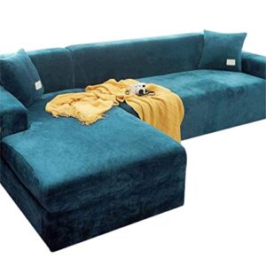 Eioflia Velvet Sofa Cover, Slip Resistance Stretch Couch Cover Thick and Soft Sofa Slipcover for L-Section Sofa(Peacock Blue,2 Seater(145-185cm)