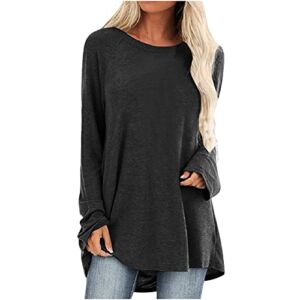lcepcy Long Sleeve Tunic Tops for Women to Wear with Leggings Hide Belly Blouses Fall Casual Loose Crewneck T-Shirts Black
